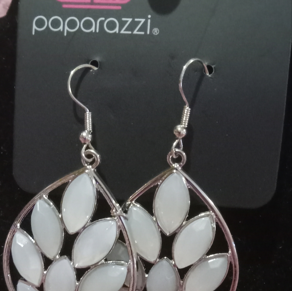 Paparazzi Silver and White Teardrop Earrings